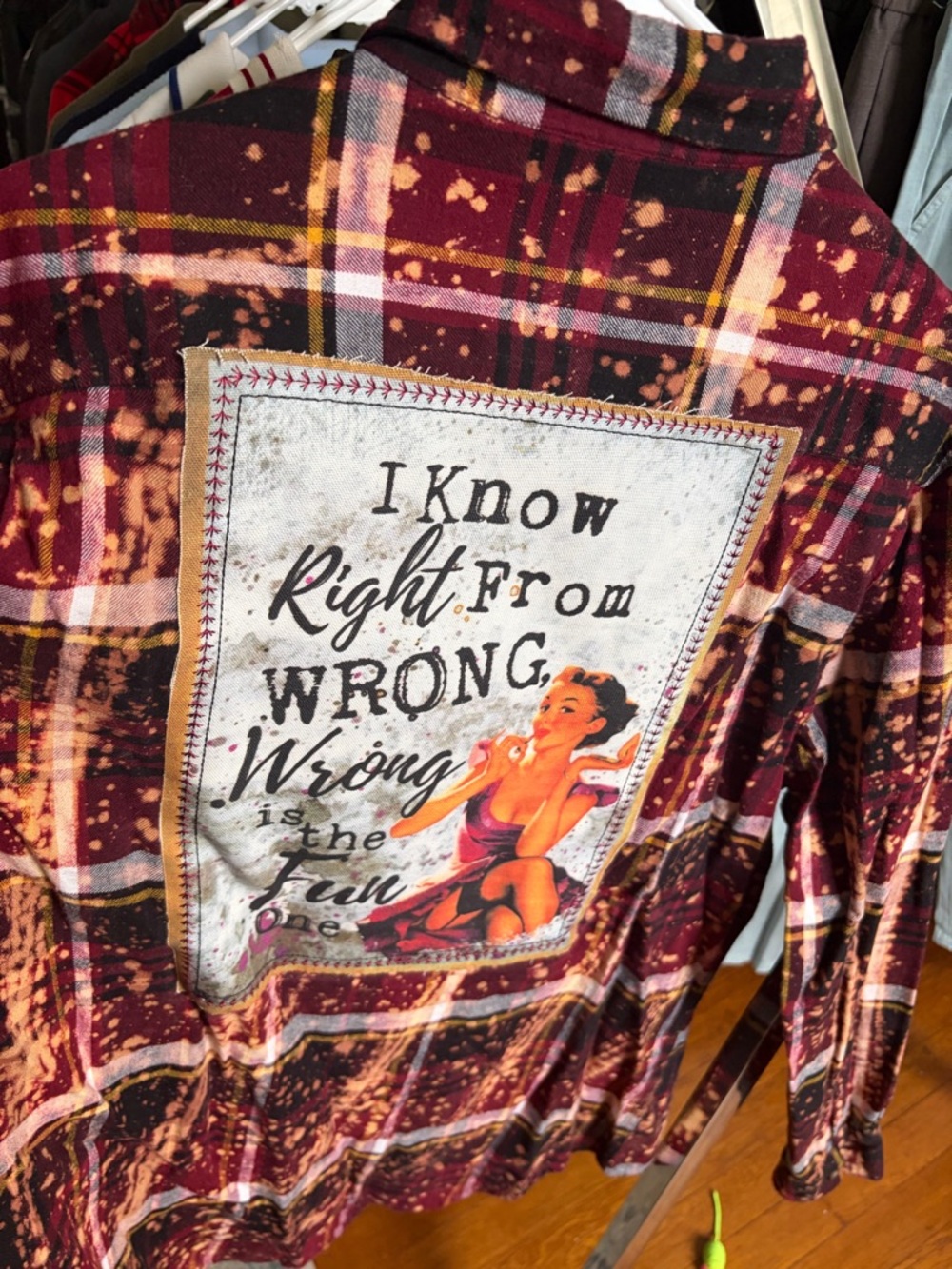 Angry Minnow Maroon Plaid Splatter Flannel Shirt - Picture 2 of 3